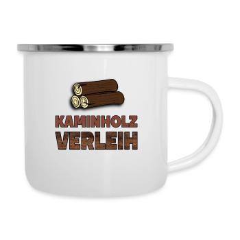Kaminholz Verleih Feuerholz Vermietung Geschenk - Emaille-Tasse - Weiß - Rechts