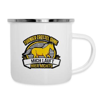 Turnier Trottel Turniertrottel TT Reiterspruch - Emaille-Tasse - Weiß - Rechts