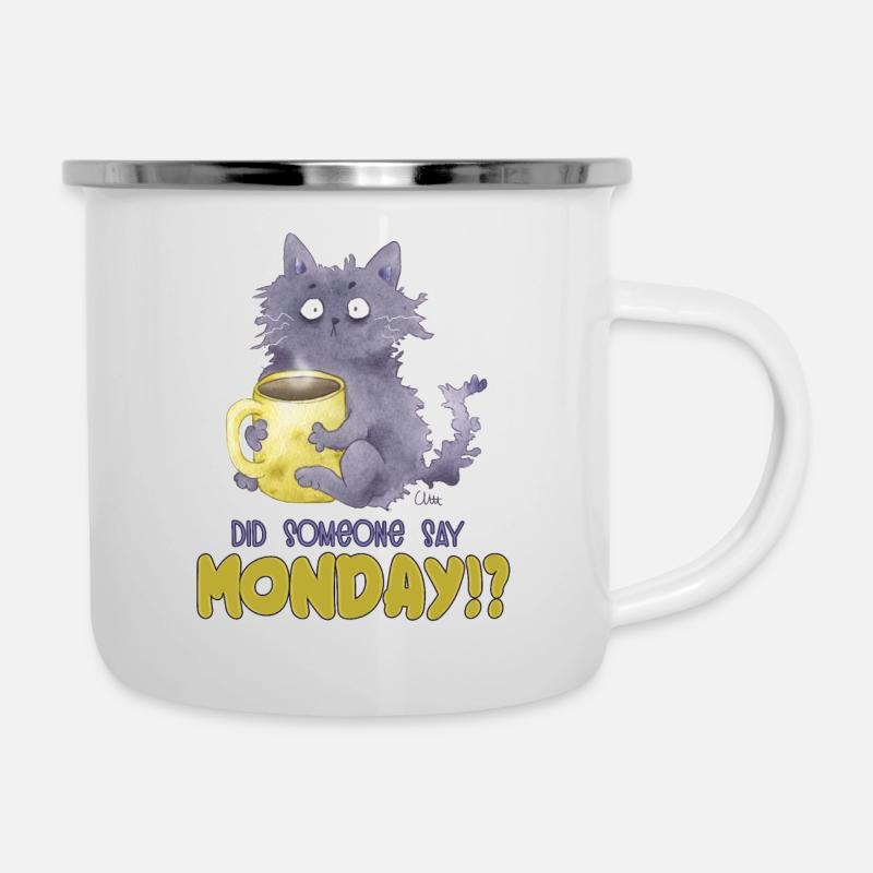 Kaffee-Katze - Emaille-Tasse - Weiß