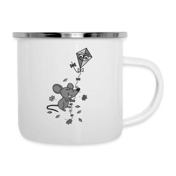 Maus mit Drachen im Herbst - Emaille-Tasse - Weiß - Rechts