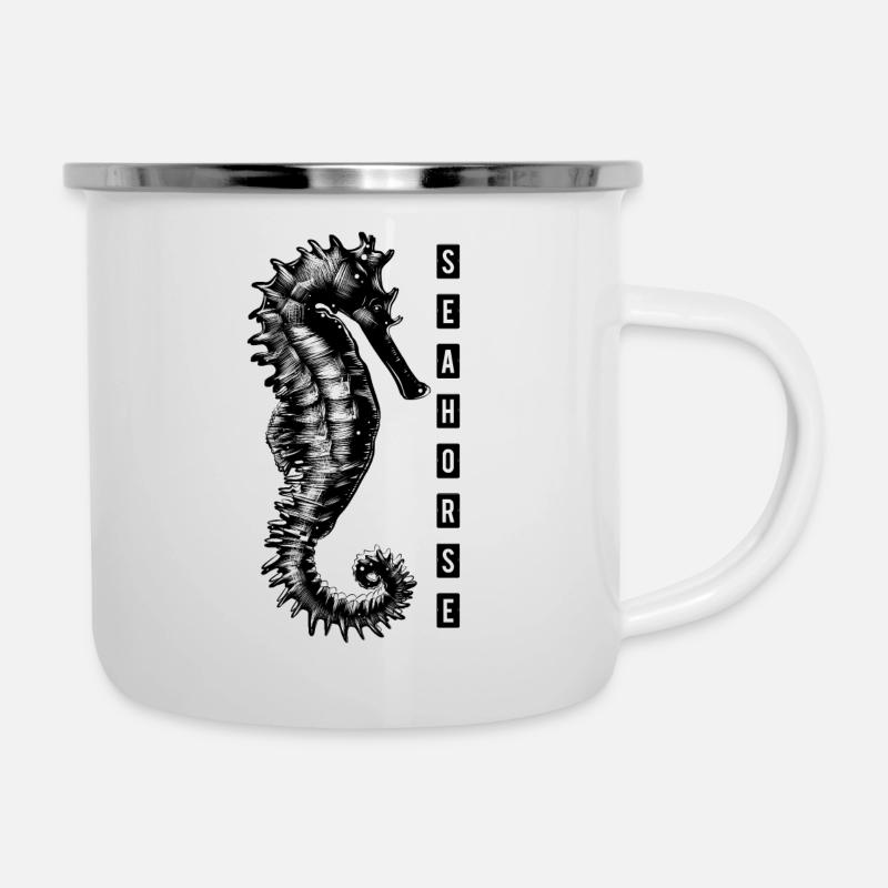 Seahorse Seepferdchen - Emaille-Tasse - Weiß