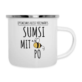 SUMSI MIT PO | Lustiger Spruch Biene Optimismus - Emaille-Tasse - Weiß - Rechts