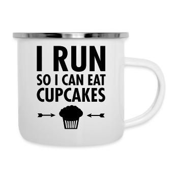 I Run So I Can Eat Cupcakes - Emaille-Tasse - Weiß - Rechts