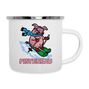 Pistensau Pisten Sau Ski fahrendes Schwein - Emaille-Tasse - Weiß - Rechts