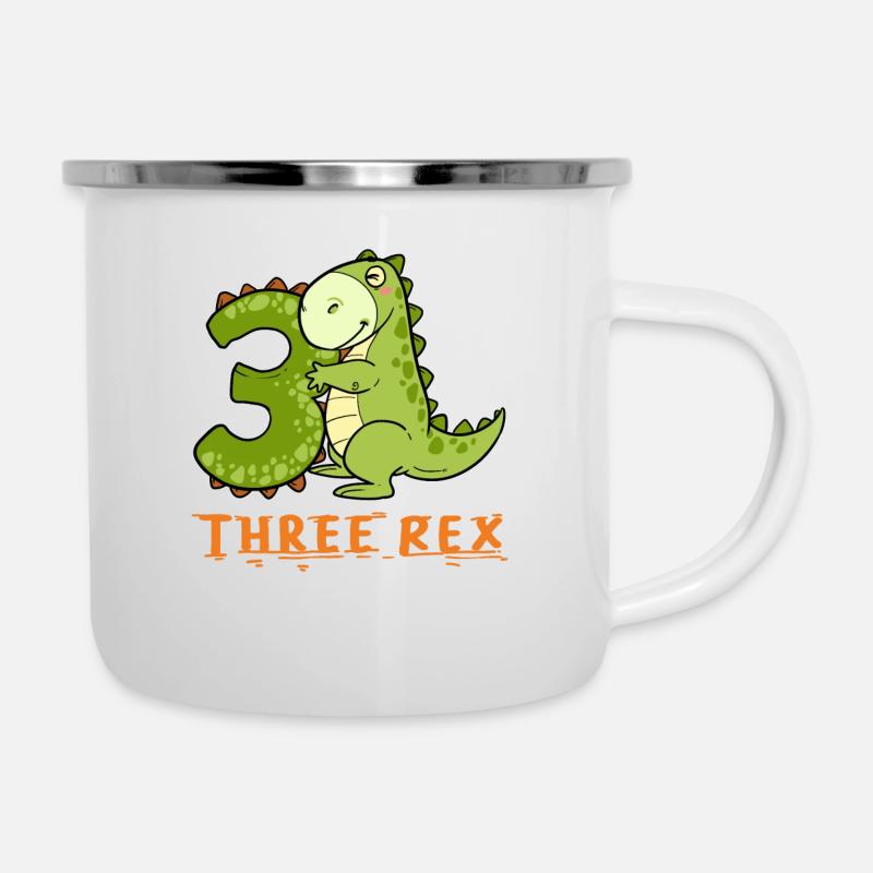 T-Rex 3ème anniversaire 3 ans anniversaire Dino - Tasse émaillée - blanc