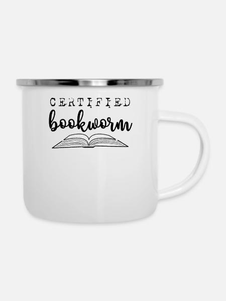 Bookworm - Bücherwurm - Emaille-Tasse - Weiß