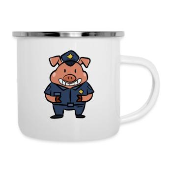 Cadeau de porc d'enfants de porcelet de sécurité de police - Tasse émaillée - blanc - Droite