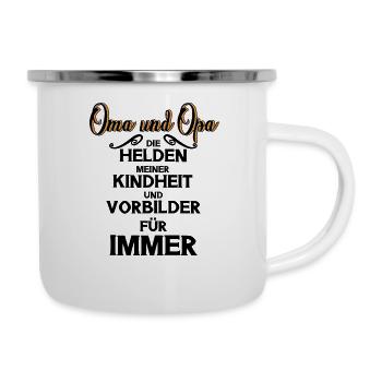 Oma Opa Kindheit Vorbilder Helden - Emaille-Tasse - Weiß - Rechts