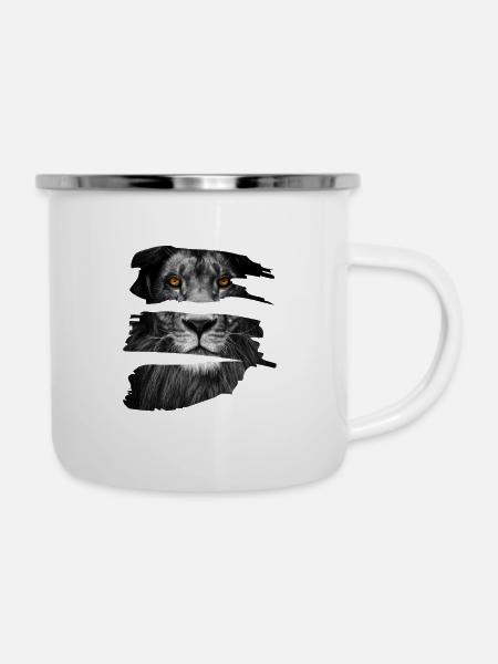 Löwe Löwenkopf Schwarz weiß - Emaille-Tasse - Weiß