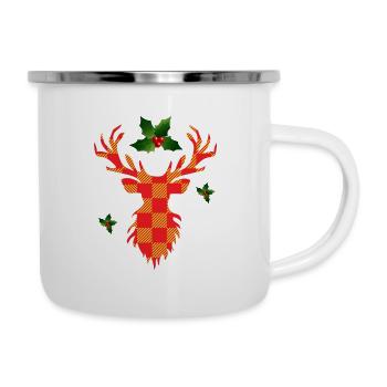 Rentier - Karo - Emaille-Tasse - Weiß - Rechts