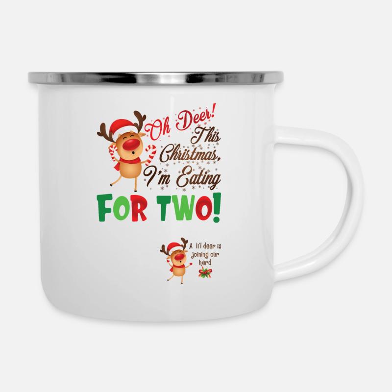 Oh Deer ce Noël je mange pour deux drôle - Tasse émaillée - blanc