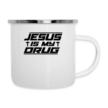 Jesus Spruch Jesus ist meine Droge - Emaille-Tasse - Weiß - Rechts