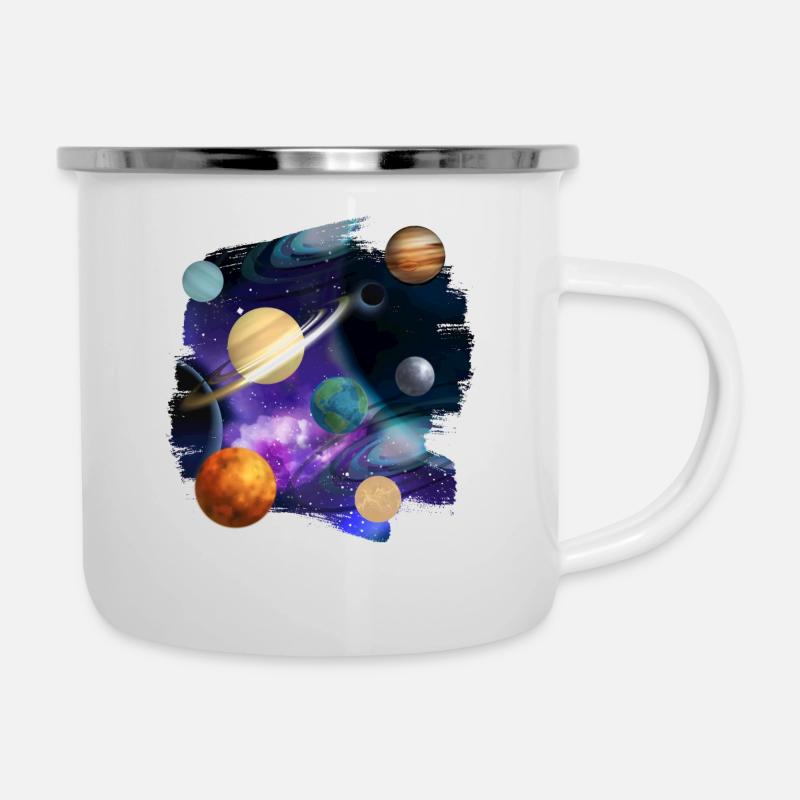 Planets Grafik fertig - Emaille-Tasse - Weiß