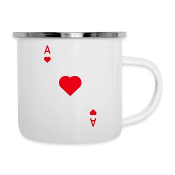 Herz Ass Spielkarte Karneval Fasching Partnerlook - Emaille-Tasse - Weiß - Rechts