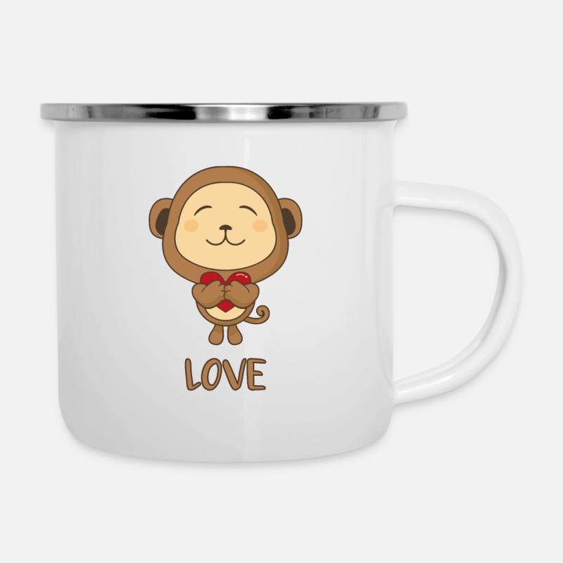 Valentine monkey with heart - Camper Mug - white