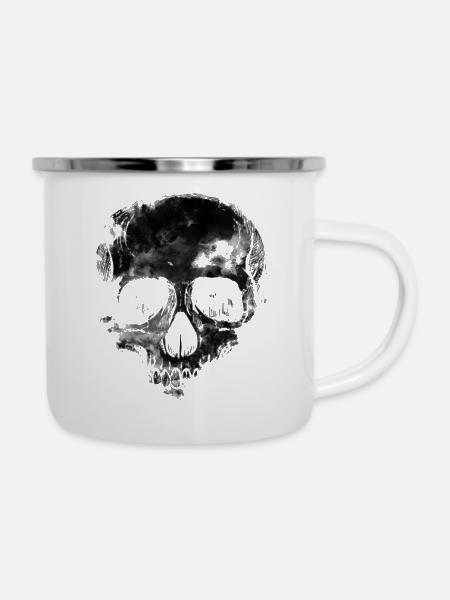 Schwarzer Totenschädel - Emaille-Tasse - Weiß