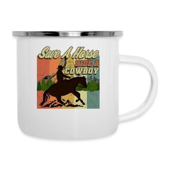 Équitation western, cowboy, western - Tasse émaillée - blanc - Droite