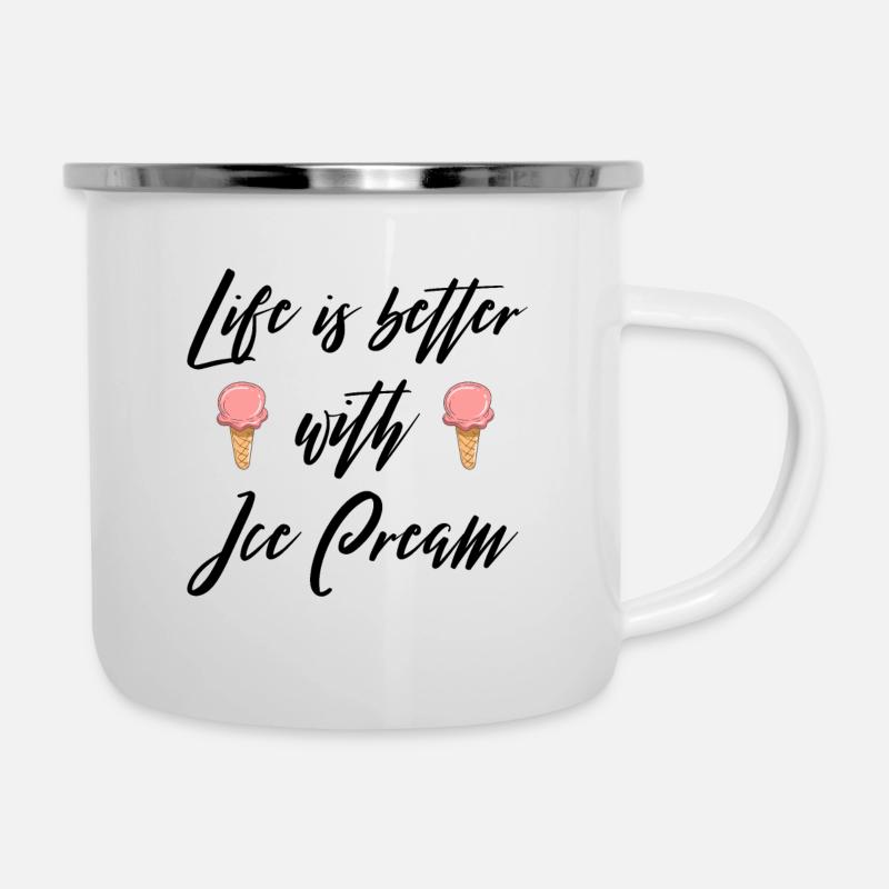 La vie est meilleure avec la crème glacée V2 - Tasse émaillée - blanc