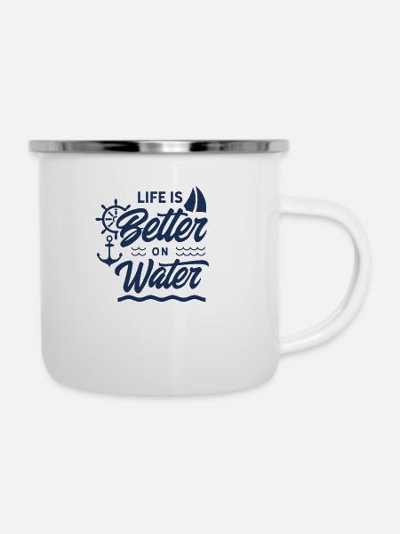 Segelboot - Emaille-Tasse - Weiß