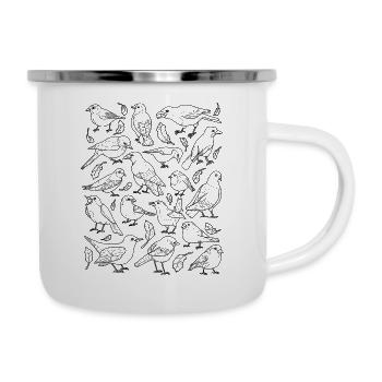 Vögel, verschiedene Vogelarten, Gartenvögel - Emaille-Tasse - Weiß - Rechts
