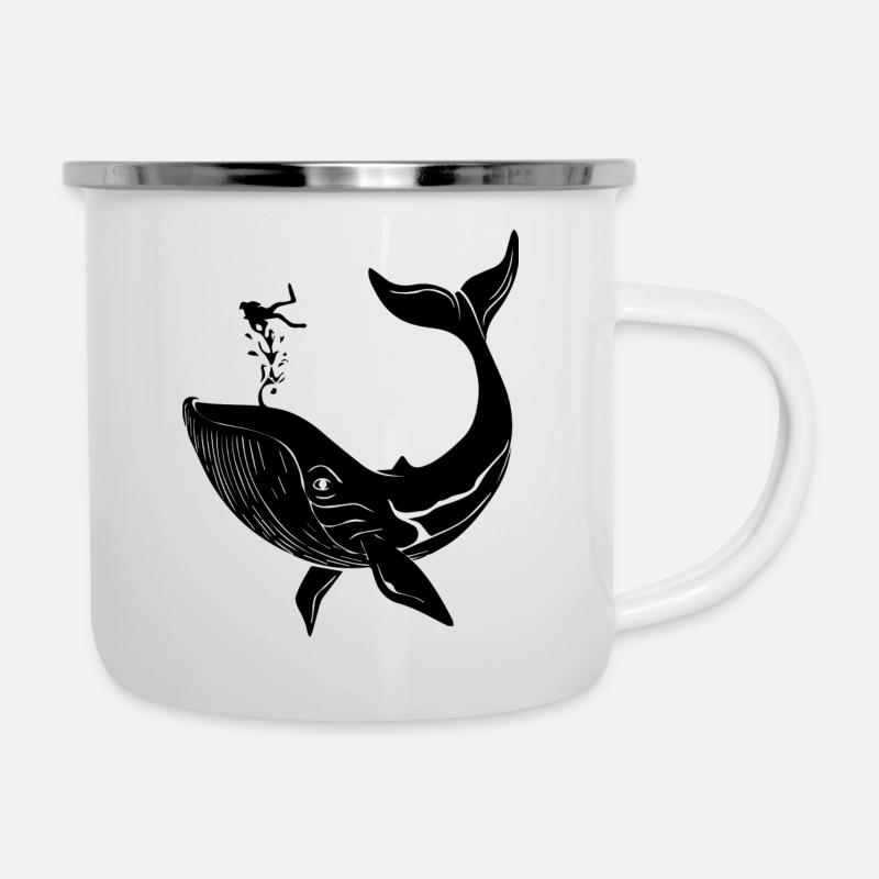 Der Wal und der Taucher - Emaille-Tasse - Weiß