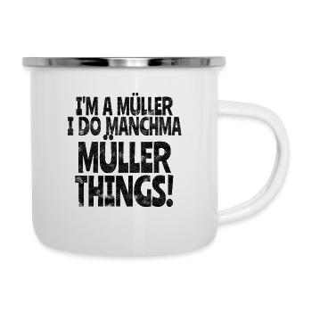 Nachname Müller Name Familienname witzig Geschenk - Emaille-Tasse - Weiß - Rechts