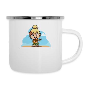 Hula Hawai Mädchen mit Bastrock Girarre Aloha - Emaille-Tasse - Weiß - Rechts