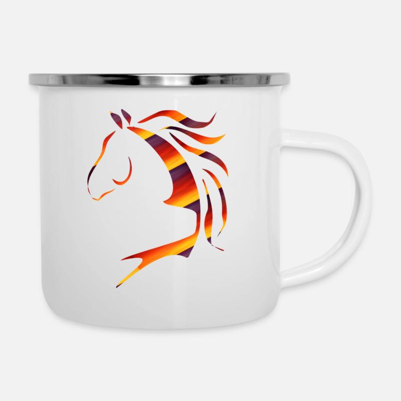 Pferd, Pferde, Pferdekopf multicolor - Emaille-Tasse - Weiß