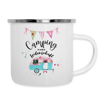 Camping meine Leidenschaft Wohnwagen Girlande - Emaille-Tasse - Weiß - Rechts