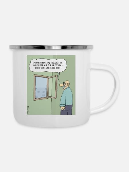 4199 Fliegengitterhalbmaskennasenpimmelcartoon - Emaille-Tasse - Weiß