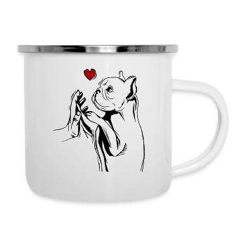 Französische Bulldogge - Emaille-Tasse - Weiß - Rechts