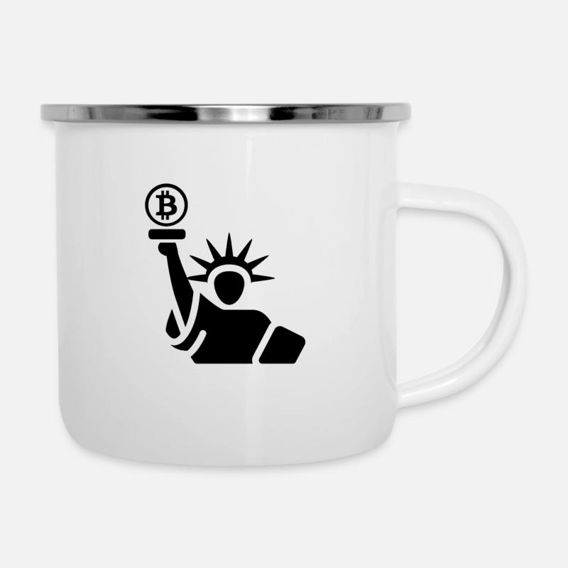 Bitcoin Freiheitsstatue - Emaille-Tasse - Weiß