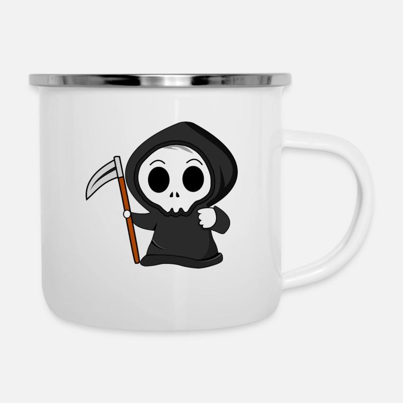 Sensenmann mit Sense - Emaille-Tasse - Weiß