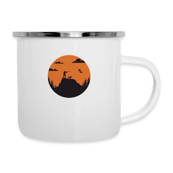 Jagen mit Hund am Abend - Emaille-Tasse - Weiß - Rechts