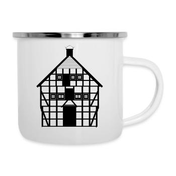 Fachwerkhaus - Emaille-Tasse - Weiß - Rechts