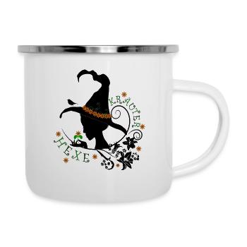Kräuterhexe Hexe Natur Kräuter Wildpflanzen Bio - Emaille-Tasse - Weiß - Rechts