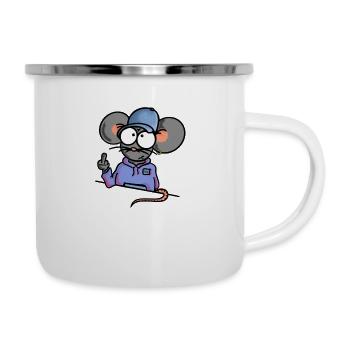 Maus zeigt Mittelfinger - Emaille-Tasse - Weiß - Rechts