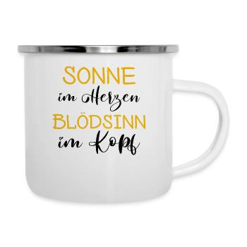 Sonne im Herzen - Blödsinn im Kopf - Emaille-Tasse - Weiß - Rechts