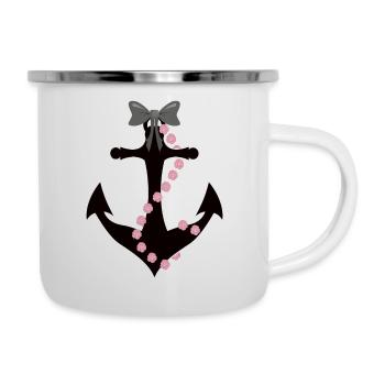Anchor with bow and roses rope - Camper Mug - white - Right
