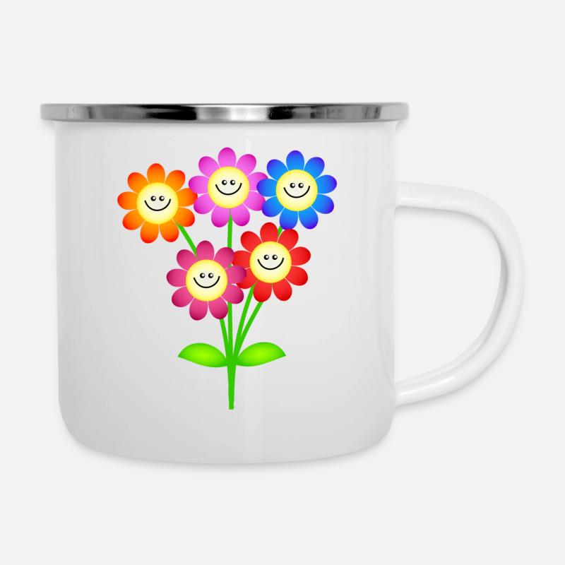 Fleur heureuse de marguerite de sourire - Tasse émaillée - blanc