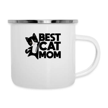 Worlds best cat mom - Katzen Schwarz - Emaille-Tasse - Weiß - Rechts