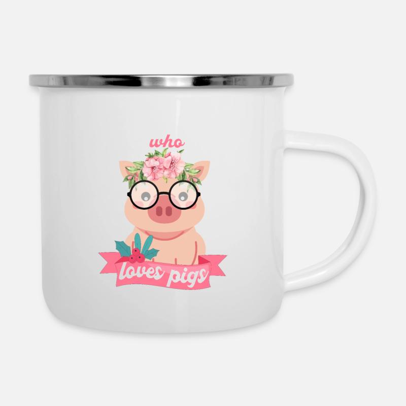 Pig / Schwein - Emaille-Tasse - Weiß