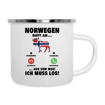 Norwegen ruft an Norwegische Flagge - Emaille-Tasse - Weiß - Rechts