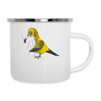 Wellensittich - Emaille-Tasse - Weiß - Rechts