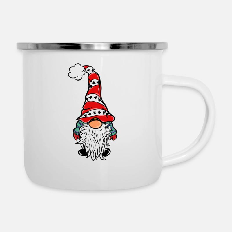 Wichtel mit Schneeflocken - Emaille-Tasse - Weiß