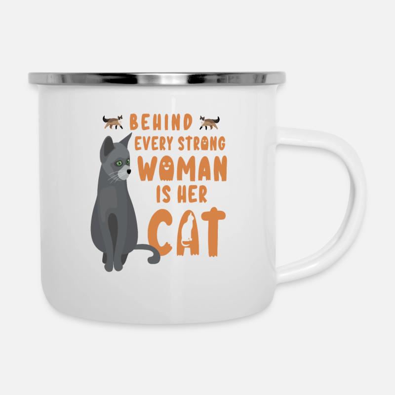 BEHIND EVERY STRONG WOMAN IS HER CAT 11 - Emaille-Tasse - Weiß