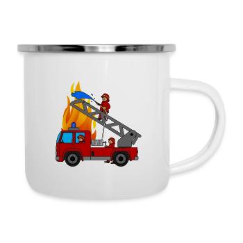 Feuerwehr mit Feuerwehrauto für Kinder - Emaille-Tasse - Weiß - Rechts