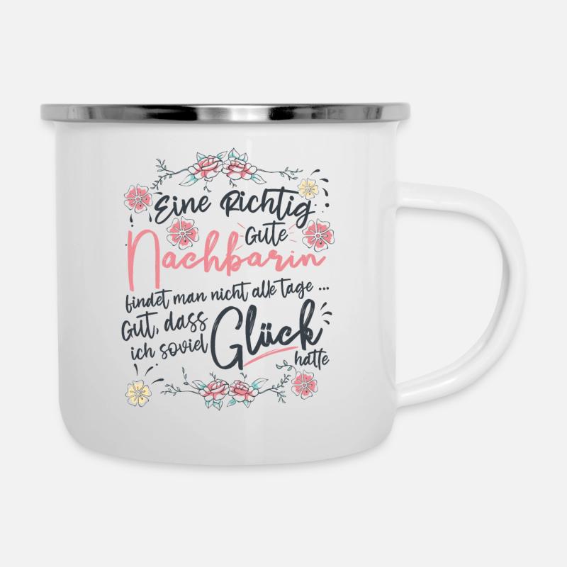 Nachbarin - Emaille-Tasse - Weiß
