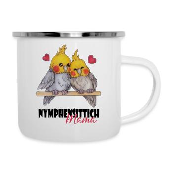 Niedlich Nymphen Geschenk Nymphensittich Mama - Emaille-Tasse - Weiß - Rechts