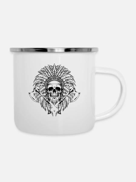 Indianische Schädelaxt Eingeborene - Emaille-Tasse - Weiß